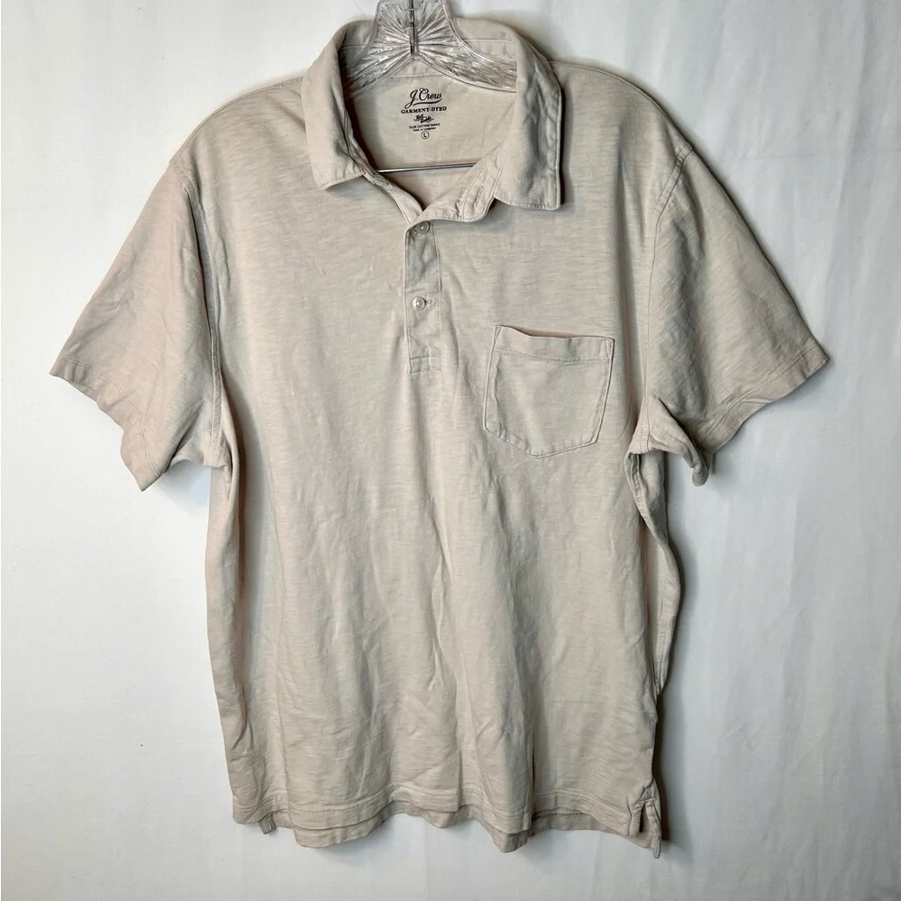 J.Crew Men’s Cream Polo Shirt Classic Garment-Dyed Slub Cotton 100% Size L